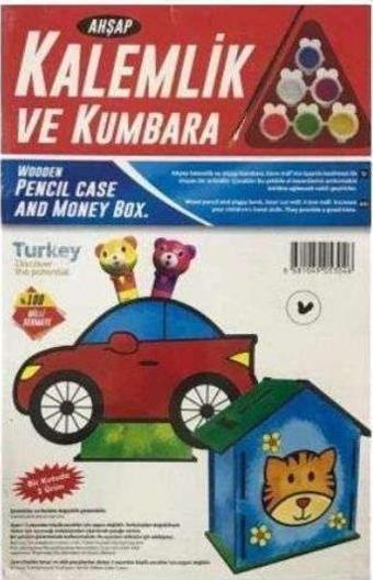 Kumtoys Araba Ahşap Kalemlik ve Kumbara Maket Ahşap Boyama 2 Ürün Birden