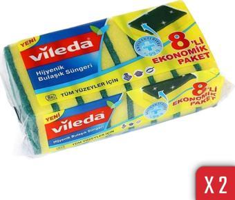 Vileda Düz Hijyenik 8'li Bulasik Süngeri 2'li Paket