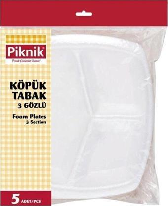 Piknik Kullan-At Köpük Tabak 3 Göz 5'Li 1524-P