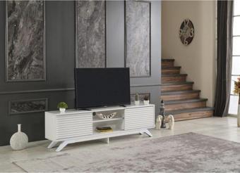 Homedora Luxia Sürgülü Kapaklı Tv Sehpası Beyaz 170x35.5x30.5 cm