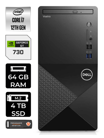 DELL VOSTRO i7 12700 64GB RAM 4TB SSD GT730/2GB W11HOME N7598VDT3910 MASAÜSTÜ PC & PER4 BELLEK