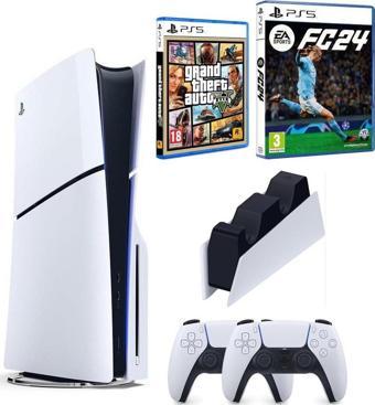 Sony Playstation 5 Slim CD Edition + 2. Dualsense Ps5 Kol + Sarj Istasyonu + Fifa Fc 24 + Gta 5