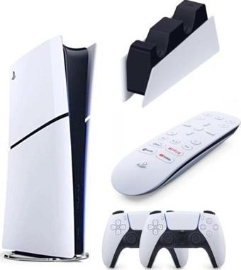 Sony Playstation 5 Slim Dijital + 2. Dualsense Ps5 Kol + Sarj İstasyonu + Medya Kumandası (İthalatçı Garantili)