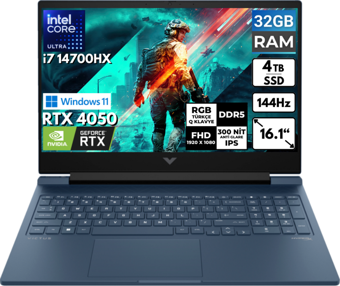 HP Victus 16-R1051NT i7-14700HX 32 GB 4 TBSSD RTX4050 16.1" FHD Windows 11 Pro 9J253EA BT72