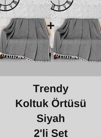 Denizli Concept Siyah Bej Renkli Trendy Koltuk Örtüsü 2'li Set 170x230 Cm- Dekoratif Siyah Koltuk Koruyucu