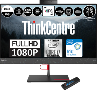 Lenovo Thinkcentre Neo 50A Intel Core I7 13700H 64GB Ddr5 1tb SSD Freedos Intel® UHD Graphics Dokunmatik 23,8" Fhd All In One Bilgisayar 12K9004CTRF08