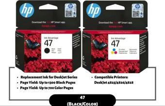 Hp 47 6ZD61AE + 6ZD21AE Orjinal Kartuş Seti / Hp DeskJet 4825 / 4826 / 4828 / 4829 / 4877