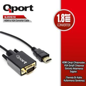 QPORT Q-HVG18 HDMI=>VGA 1,8m ÇEVİRİCİ KABLO