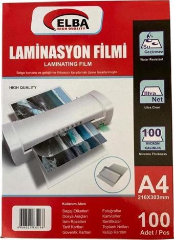 Elba Laminasyon Filmi A4 100 Micron 100 Lü 216 x 303 MM Laminasyon Filmi