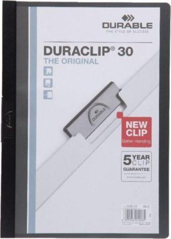 Durable Sıkıştırmalı Dosya DuraClip Ortadan Klipsli 30 Sayfa A4 Siyah (25 Li Paket)