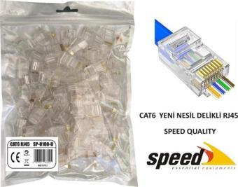 Speed SP-U100 D CAT6 100 Adet Rj45 Konnektör Delikli Yeni Nesil