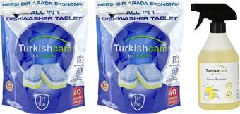 Turkishcare Bulaşık Makinesi Tableti 40 lı x 2 Ad + Ağır Yağ Sökücü Sprey 500 ml 