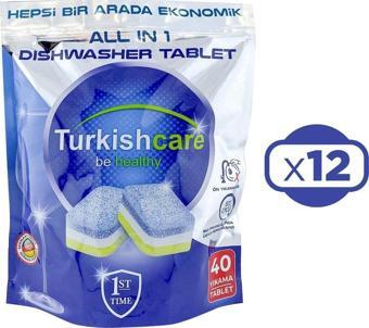 Turkishcare Hepsi 1 Arada 40 lı Bulaşık Makinası Tableti x 12 Paket (480 Tablet)