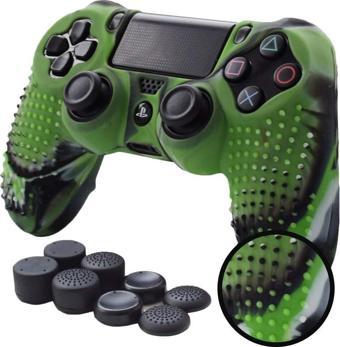 Cosmostech PS4 Controller Joystick Oyun Kolu Gamepad Uyumlu - Silikon Koruyucu Cover Yeşil Kamuflaj