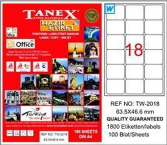 Tanex Lazer Etiket 100 Yaprak 63.5x46.6 Laser-Copy-Inkjet TW-2018 (20 Paket)