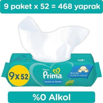 Prima Temiz Ve Ferah Islak Mendil 9 Paket 468 Yaprak Islak Mendil