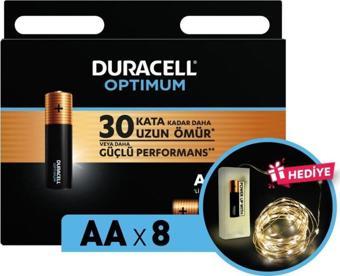 Duracell Optimum AA Alkalin Pil, 1,5 V LR6 MN1500, 8’li paket ve Led Işık