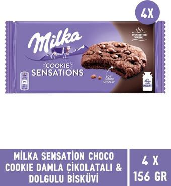 Milka Sensations Choco Cookie Damla Çikolata ve Dolgulu Biküvi 156 gr - 4 Adet