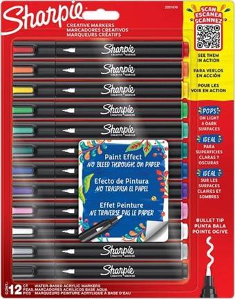 Sharpie Markör Akrilik Yuvarlak Uç 12 Li Blister Yuvarlak Uçlu Akrilik Markör
