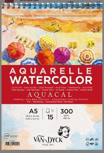 Van Dyck Aquacal İnce Dokulu Coldpress A5 Üstten Spiralli 15 Yaprak Suluboya Blok