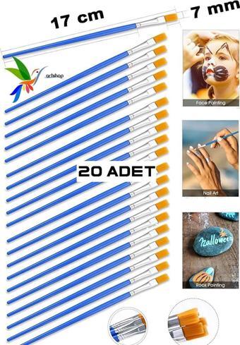 Artshop 20 Adet Düz Uçlu Standart Boyama Fırçası Akrilik, Yağlı. Sulu, Guaj Boya İçin