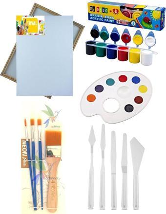 Artshop Zemin Fırçalı Başlangıç Seti, Tuval 35x50 cm Akrilik Boya Fırça Spatula Palet Resim Boyama Seti