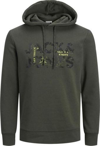 Jack & Jones 12216242 Jcotech Logo Sweat Hood Yeşil