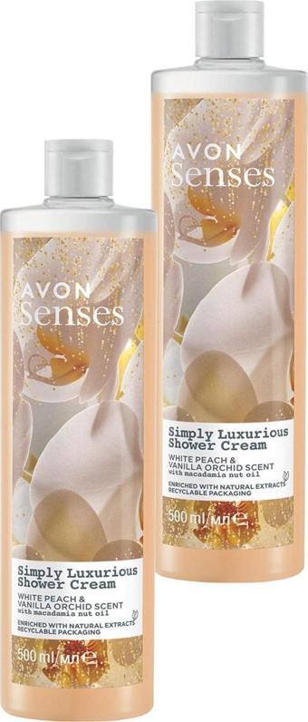 Avon Senses Simply Luxurious Beyaz Şeftali ve Vanilya Kokulu Krem Duş Jeli 500 Ml. İkili Set