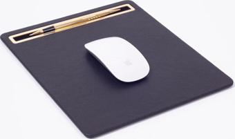 Turgut Office Deri Mousepad Düz Siyah Gold Detaylı