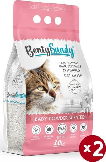 Benty Sandy Bebek Pudrası Kokulu Topaklanan Ince Taneli Kedi Kumu 10lx2