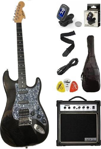 Müzikhane Elektro Gitar Set Kahve Hss ( Kılıf+Amfi+Pena+Jack Kablo+Askı+Tuner)