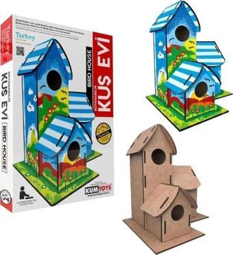MAKET BOYANABİLİR KUŞ EVİ BOYAMA MAKETİ NATUREL AHŞAP BOYAMA BIRD HOUSE 6 RENK AKRİLİK BOYA FIRÇA