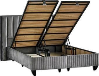 Hades Lüks Baza ve Başlık Seti 140x190 cm Çift Kişilik Baza ve Başlık Takımı Koyu Gri Özel Kumaş