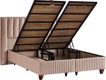 Hades Lüks Baza ve Başlık Seti 140x190 cm Çift Kişilik Baza ve Başlık Takımı Krem Özel Kumaş