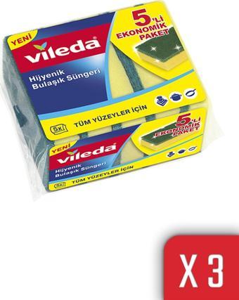 Vileda Yeşil Klasik 5'li Bulasik Süngeri 3'lü Paket