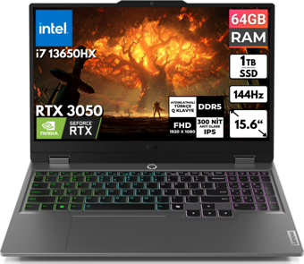 Lenovo LOQ 15IRX9 i7-13650HX 64 GB 1 TBSSD RTX3050 15,6" FHD Freedos Taşınabilir Bilgisayar 83DV00HSTR BT14