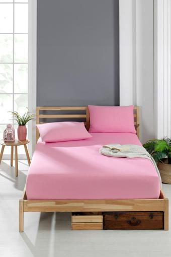 Rebeka Home Collection Pembe Akfil Kumaş Lastikli Fıtted Yastıklı Çarşaf Seti