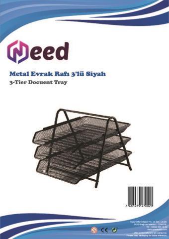 Need Siyah 3 Katlı Metal Tel Evrak Rafı ND-1005