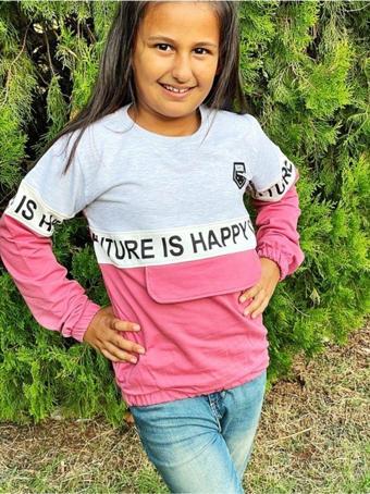 Butiksosyetik Happy Life Kız Çocuk Lastik Kol Sweatshirt