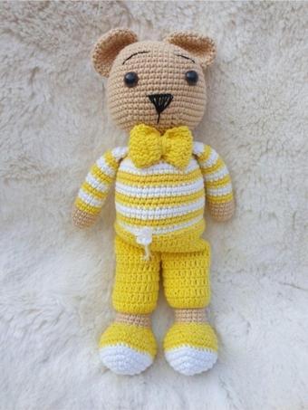 Butiksosyetik Sarı Amigurumi Fiyonklu Ayıcık Oyuncak