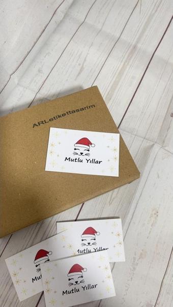 Butiksosyetik Mutlu Yıllar Yazılı Kedi Resimli Yeni Yıl Kartı 5 x 8 cm 100 Adet