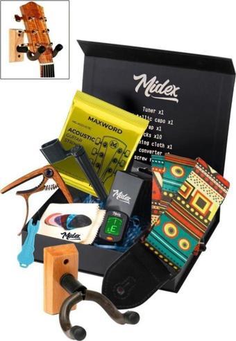 Midex AC-20AC-PAK Akustik Gitar Aksesuar Seti Gitar Tel Askı Capo Tuner Pena ve Full Set