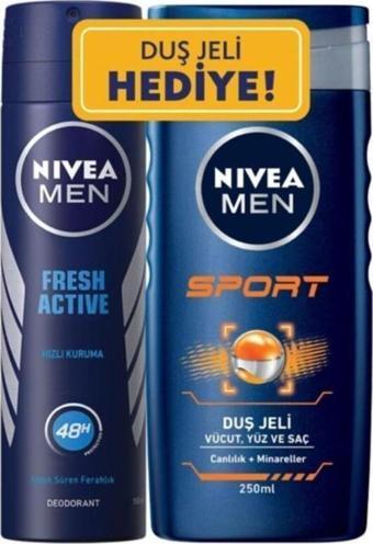 Nivea Men Fresh Active Erkek Deodorant Sprey 150 ml+Sport Erkek Duş Jeli 250 ml