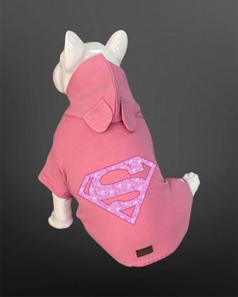 Kedi & Köpek Tulum / Pijama Serisi - Süper Women Baskılı Pembe Tulum