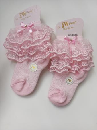 RBS SOCKS JW ÇOCUK ÇİFT DANTELLİ ÇORAP PEMBE 2'Lİ