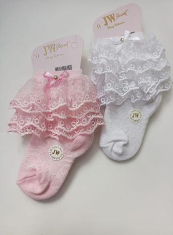 RBS SOCKS JW ÇOCUK ÇİFT DANTELLİ ÇORAP BEYAZ-PEMBE 2'Lİ