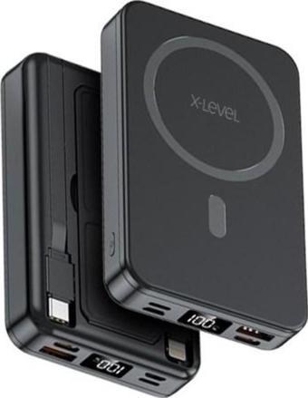 X-Level X-Powermagduo 10000Mah Magsafe Ve Çift Kablolu Standlı Powerbank Siyah