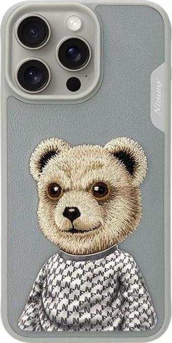 Nimmy iPhone 15 Pro Uyumlu Gri Bear Series Tlefon Kılıfı