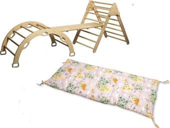 Kidoppo Pikler Tırmanma Seti Ve Yastık | Montessori 3'Lü Set | Kemer Üçgen Merdiven Rampa Harita Yastık