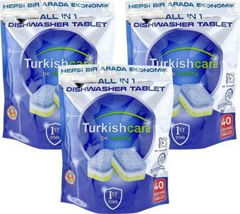 Turkishcare Hepsi 1 Arada 40 lı Bulaşık Makinası Tableti x 3 Paket (120 Tablet)